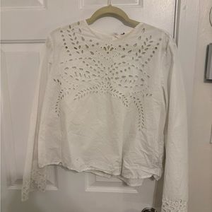 Zara White Cropped Embellished Long Sleeve Blouse